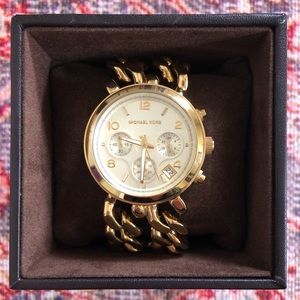 Michael Kors gold tone + leather watch EUC
